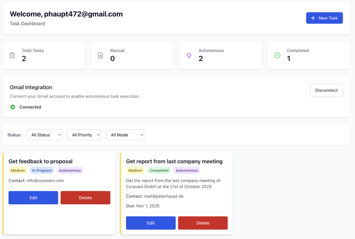 Task overview interface